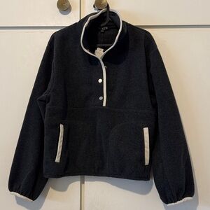 J. Crew Dark Gray Fleece Pullover with Cream Trim